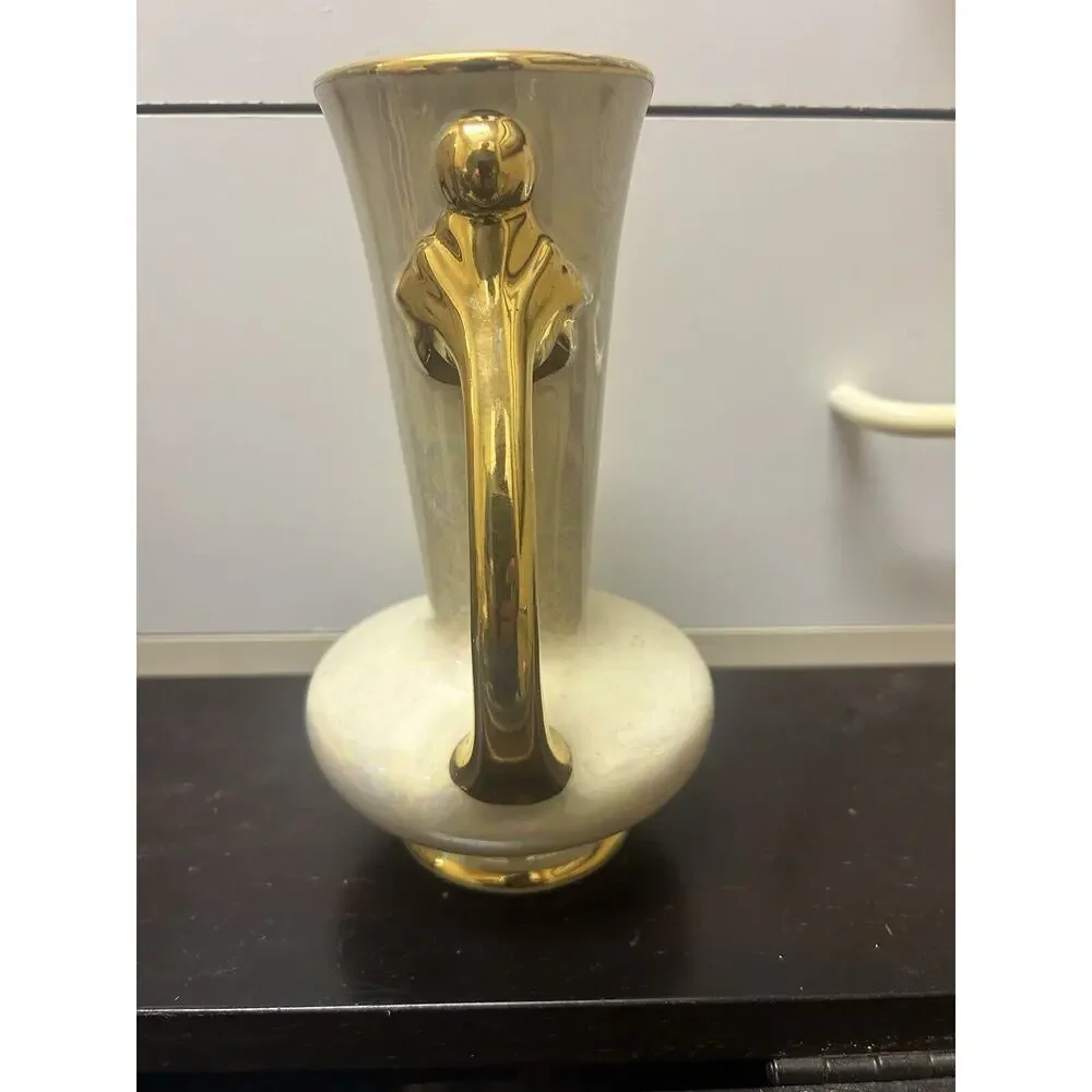 Vintage Lusterware Pearl China 2 Handled Vase 7 3/4